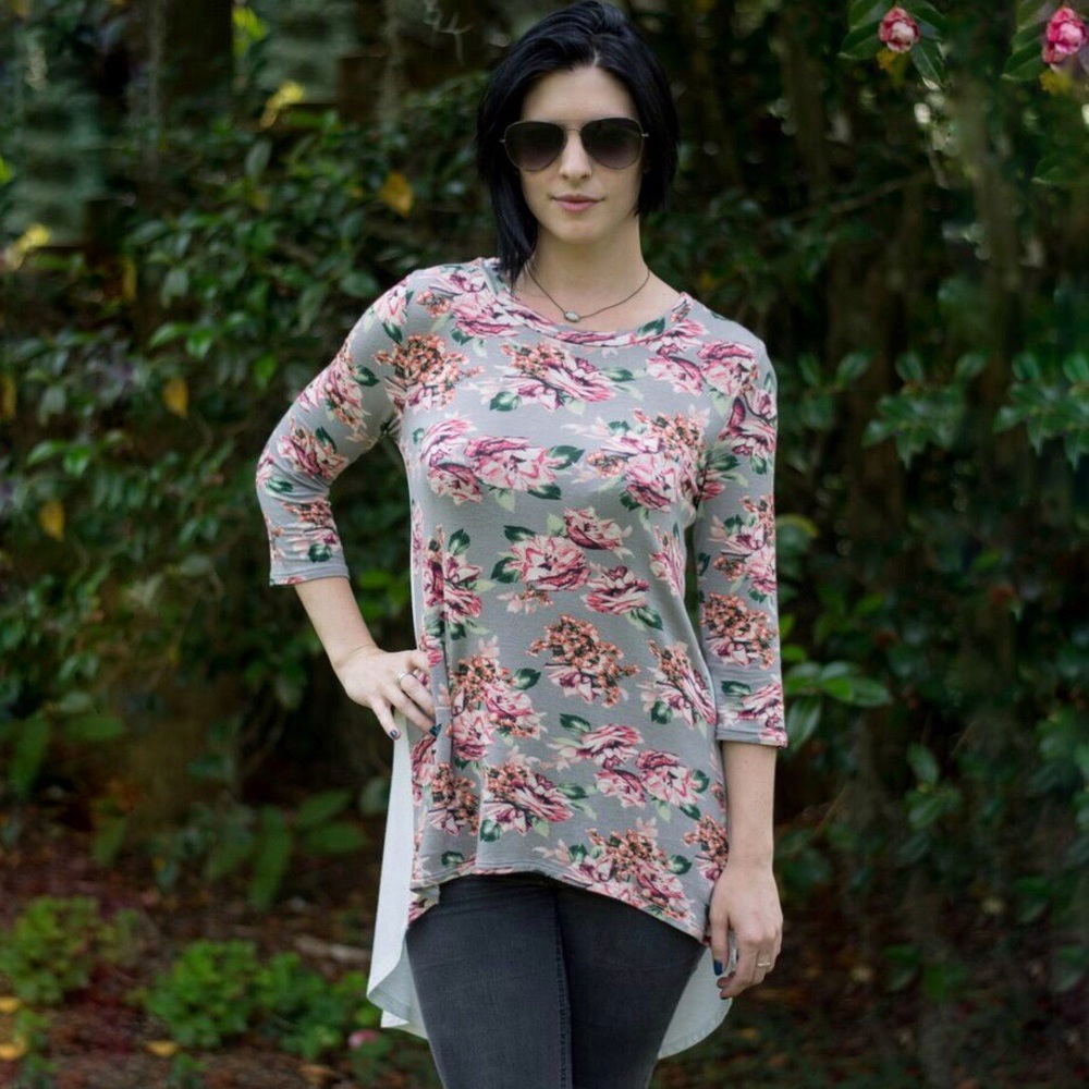 Made in USA Floral Long / High Low Top | White contrast Back